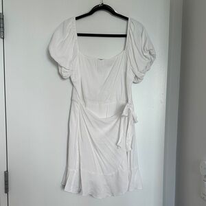 Trixxi White Wrap Dress with Puff Sleeves